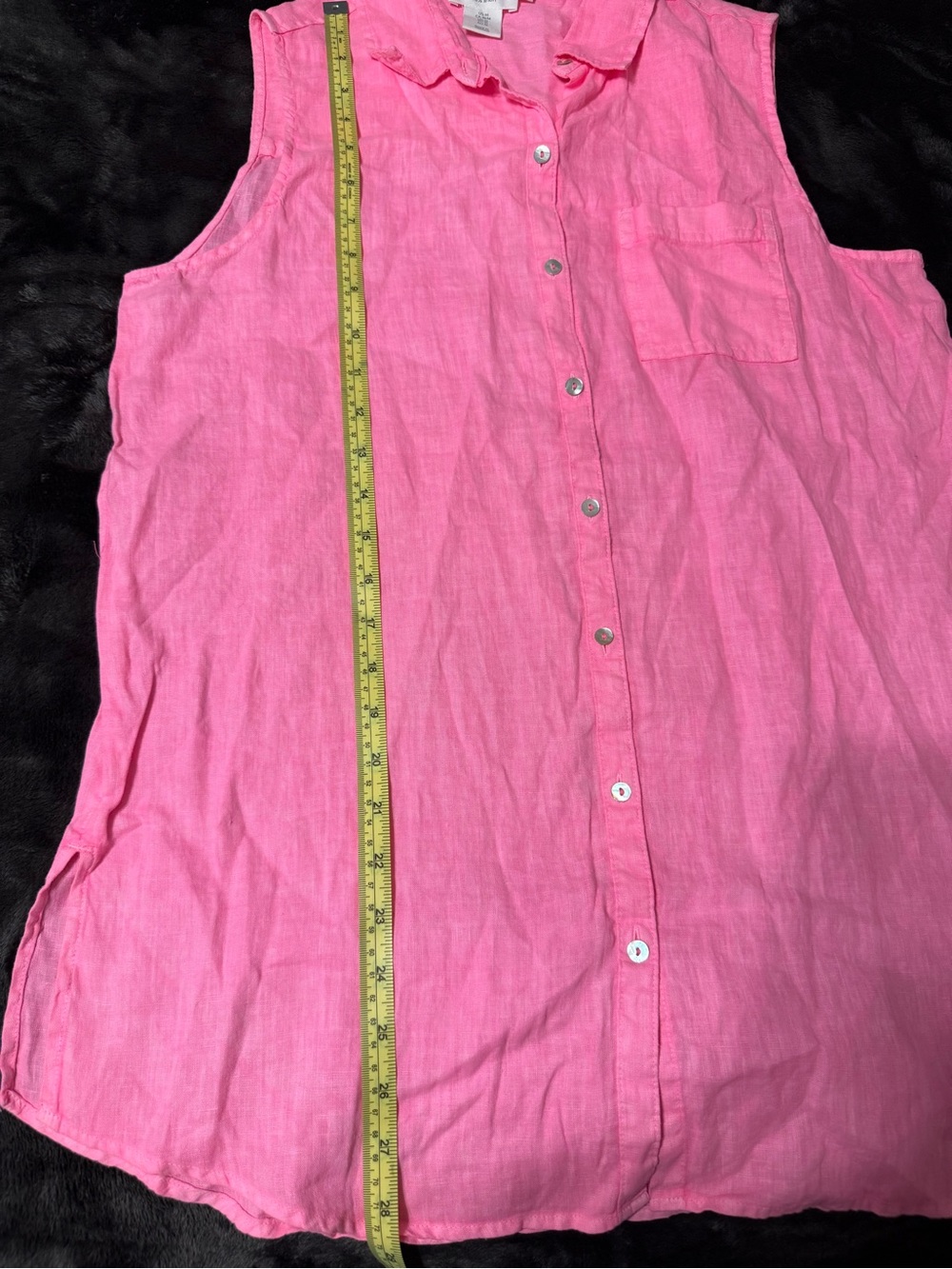 Coastal Sleeveless linen Button Down neon pink Cottagecore euro summer - Picture 5 of 7